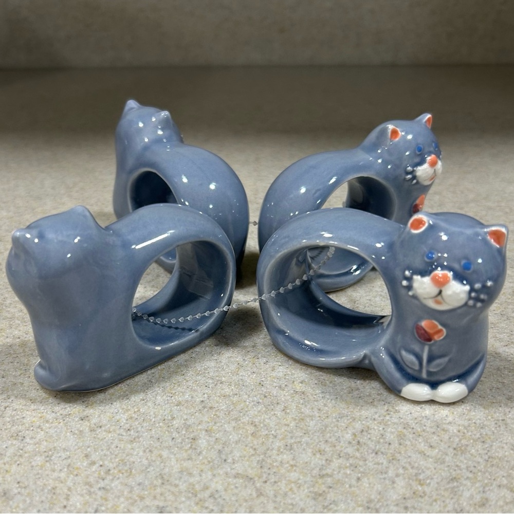 Vintage Cat Napkin Holders SET OF 4 Kitty Ceramic Cottagecore retro Japan kitsch